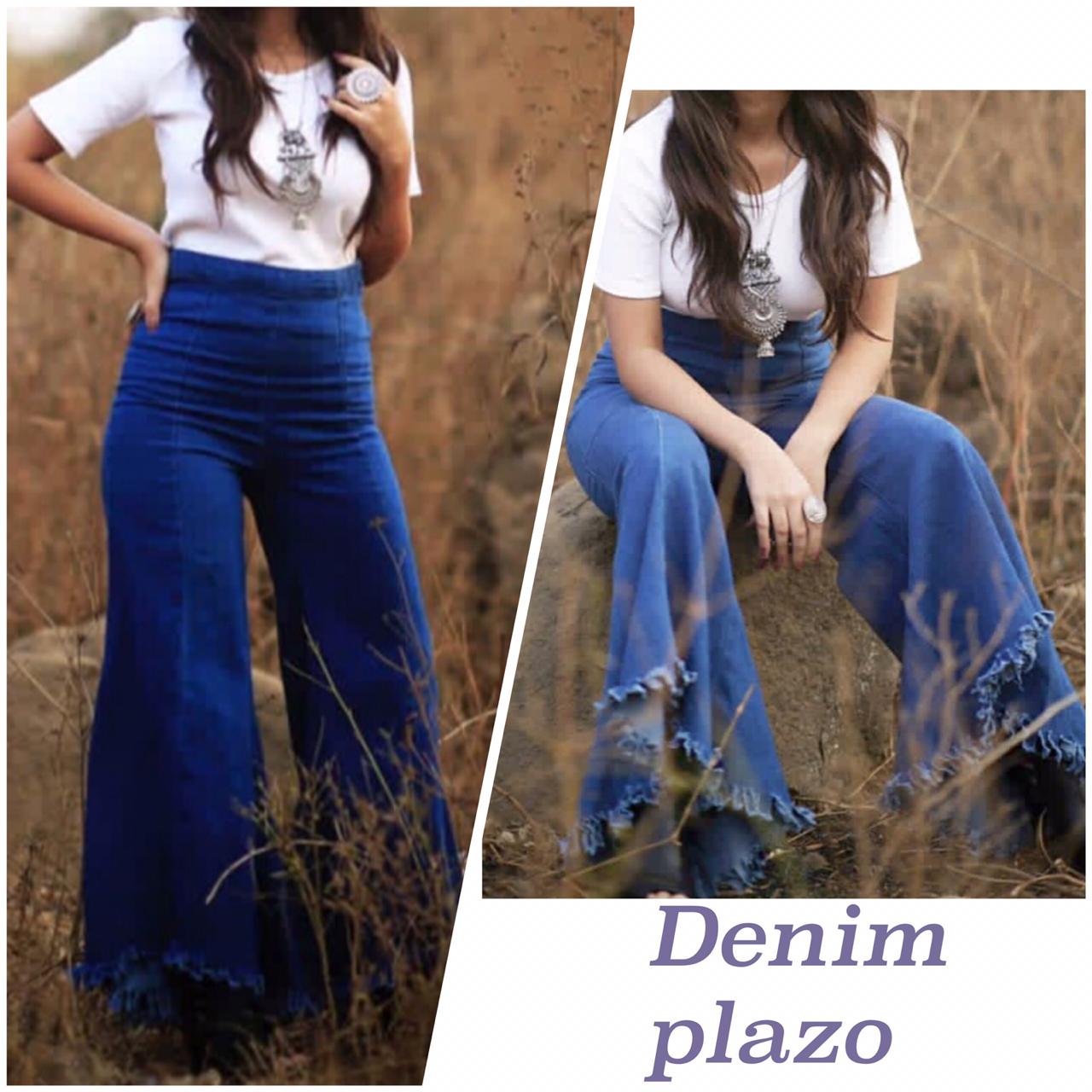 Shop Cotton denim crop palazzo pants | eShakti